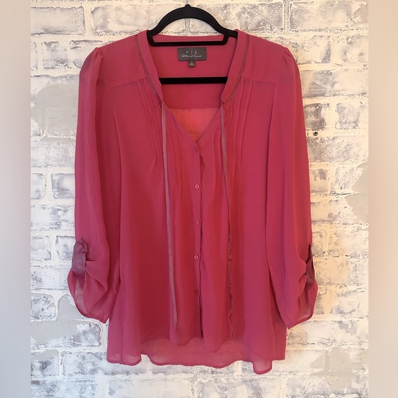 PJK Patterson J. Kincaid Tops - PJK Patterson Kincaid | Sheer Pink Flowy Button Down Blouse